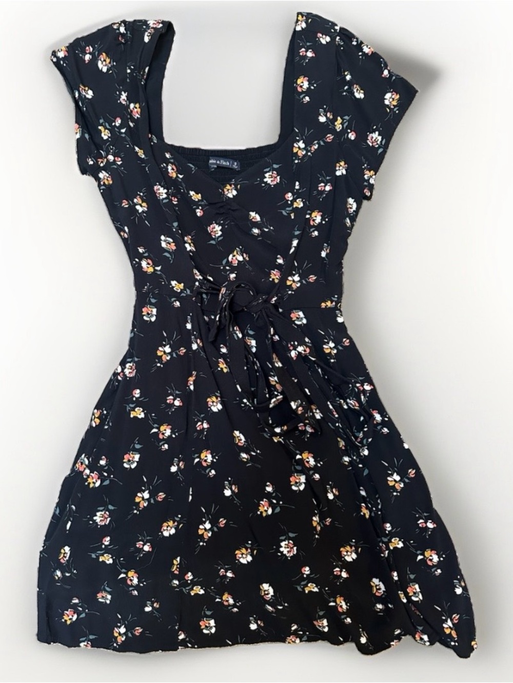 Abercrombie & Fitch Women’s S Square Neck Black Floral Mini Dress Sleeve Smocked